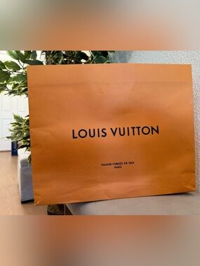 Louis Vuitton Orange Paper Shopping Bag with Black Logo
